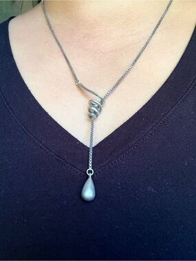 M&CO Sterling Silver 925 Spiral Teardrop Lariat Box Chain Necklace 11.65g